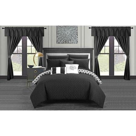 CHIC HOME 20 Piece Rotem Reversible Geometric Quilted Design Comforter Bedding Set, Black, 20PK CS8154-US